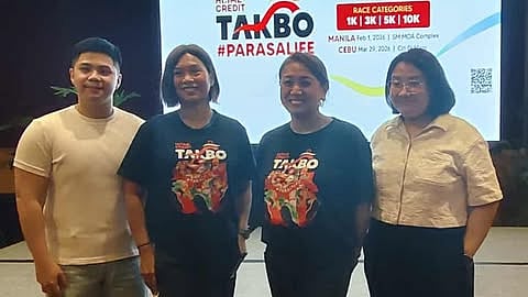 RACE LAUNCH. Home Credit head of Brand and Communications Janelle Jacinto (2nd from right) leads the "Takbo Para sa Life" organizing team which includes (L-R) PR manager Kyle Hubo, CMO Sheila Paul, and senior PR specialist Mich Lanterno. / JUN B. MIGALLEN
