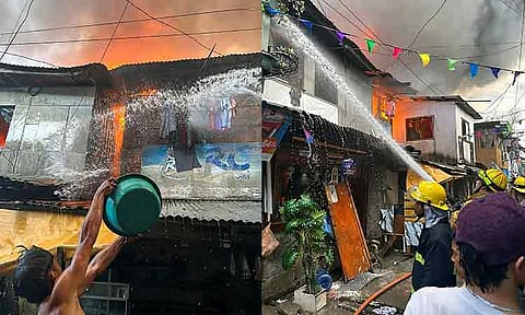 SUNOG SA AGDAO. A young resident helps put out the fire that broke out in Brgy. Tomas Monteverde, Davao City, on Monday afternoon, March 16, 2026. The fire crew also helped in preventing the blaze from spreading to nearby homes by spraying water onto adjacent structures as “covering exposures”. Residents sift through the remains of their homes following the blaze. As of 10 a.m. on March 17, affected families have temporarily taken shelter at a nearby covered court, while authorities conduct damage assessments and provide initial assistance. The cause of the fire and the total cost of damage are still under investigation, with the official number of affected families yet to be released.