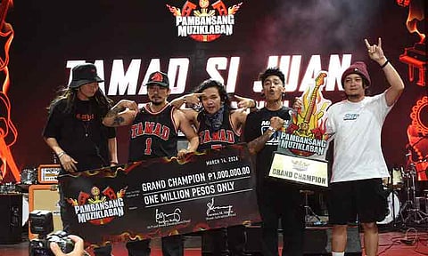 Rock band Tamad Si Juan from Davao City edged the competition to become the 2025 Red Horse Beer Pambansang Muziklaban Grand Champion last March 14,
2026 at the Filinvest City Events Grounds in Alabang, Muntinlupa City.