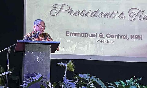 PWC President Noel Canivel gives his speech during the institution's general assembly on March 2, 2026.