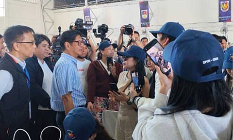 WELCOME HOME. President Ferdinand R. Marcos Jr. personally welcomes 343 overseas Filipino workers repatriated from the Middle East on Monday (March 23, 2026) amid the ongoing regional conflict. The repatriates, including Filipinos from Qatar, Kuwait, Bahrain, and Saudi Arabia, arrived at Villamor Air Base in Pasay City aboard the fourth government-chartered flight. (Photo courtesy of Department of Migrant Workers)