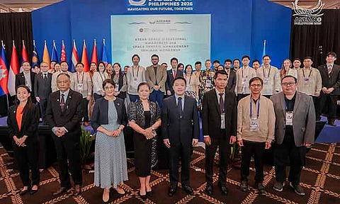 Heads of Delegation. (L-R): Yvette Chee (Singapore); Dr. Soe Myint Maung (Myanmar); UNOOSA Director Aarti Holla-Maini; Dr. Gay Jane Perez (Philippines); Dr. Sittiporn Channumsin (Thailand); Nam Dork (Cambodia); Dr. Abdul Rachman (Indonesia); Dr. Terence Jerome Daim (Malaysia); with the organizers of the ASEAN SSA STM Seminar-Workshop.
