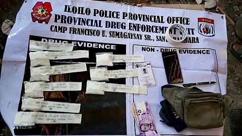 ILOILO. Operatives of the Iloilo Police Provincial Office (Ippo) display approximately 395 grams of suspected shabu worth P2,686,000 seized during separate anti-drug operations on March 24, 2026, in Leganes and Sara, Iloilo, which also led to the arrest of three drug suspects.