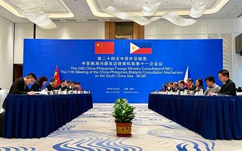 RESUMED TALKS. Foreign Affairs Undersecretary Leo Herrera-Lim and Chinese Vice Foreign Minister Sun Weidong lead the Philippine and Chinese delegations at the resumed 11th BCM on the South China Sea meeting and the 24th FMC in Fujian, China, on March 28, 2026. The Philippines and China have made "initial exchanges” on a potential oil and gas exploration in the South China Sea, nearly four years since previous talks were terminated in 2022. (Photo courtesy of DFA)