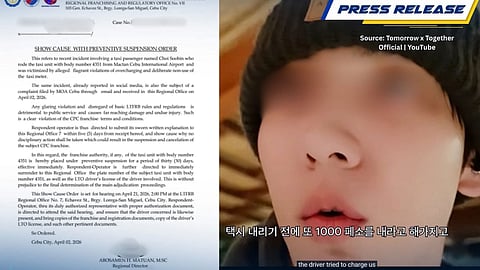 Plaka sa taxi unit nga gireklamo sa K-pop singer bawion LTFRB 7
