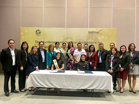 PAMPANGA. Reigning Miss Philippines Earth 2017 Karen Ibasco and LGC executive director Carisa Laus join Miss Philippines-Air 2017 Kim De Guzman, Miss Philippines-Water 2017 Jessica Marasigan, Miss Philippines-Fire 2017 Ella Bautista, and LGC executives during Monday's contract signing between LGC and CPI. (Erika Mariel Gines)