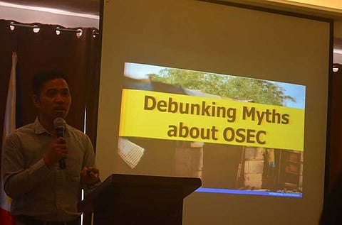 TACLOBAN. Rebelander Basilan, former SunStar reporter now the partnership development coordinator of International Justice Mission, talks about the various red flags and debunking myths on online sexual exploitation of children. (Nelson Braga/via Ronald Reyes)