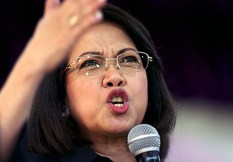 MANILA. Ousted Philippine Supreme Court Chief Justice Maria Lourdes Sereno gestures during a forum at the Integrated Bar of the Philippines in Pasig City on May 17, 2018. (AP)
