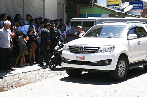 OZAMIZ. In this photo grabbed from the Facebook of Ozamiz City Disaster Risk Reduction and Management Office, the vehicle of slain retired prosecutor Geronimo Marave Jr. is seen with several bullet holes. (Grabbed from OCDRRMO Facebook)