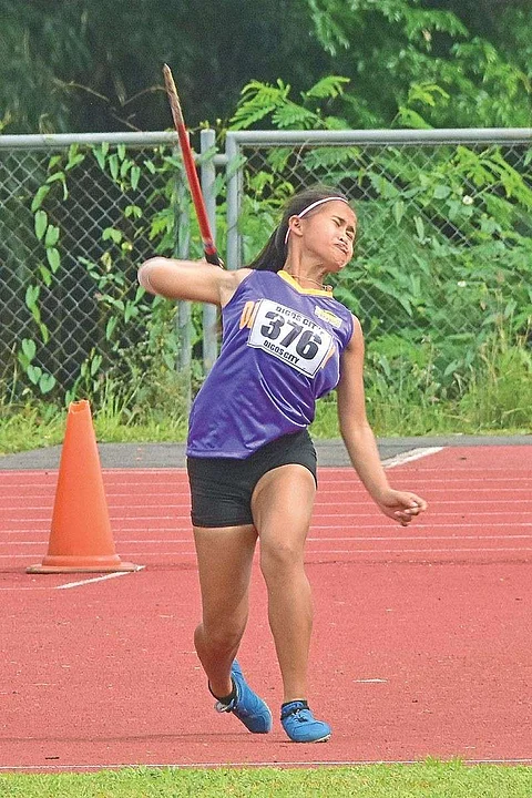 DAVAO. Princess Mae Pudy of Digos City wins the secondary girls javelin throw gold medal. It's her one and only event in the Davraa Meet 2019 athletics competition at the University of Mindanao (UM) track oval. (Macky Lim)