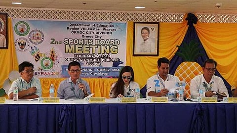 ORMOC. Department of Education-Eastern Visayas Director Ramir Uytico (second from left) speaks during the 2nd Sports Board Meeting in Ormoc City in preparation for this year's Eastern Visayas Regional Athletic Association (Evraa). (Photo courtesy of LGU-Ormoc)