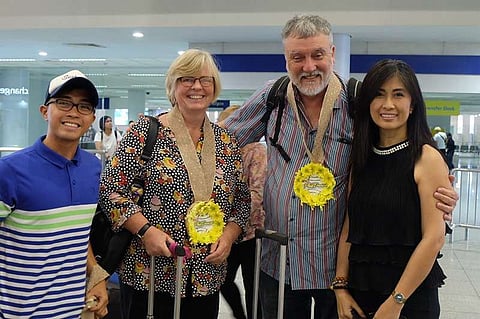 MANILA. PhilDance chairperson Ana Dulce Yango (first from right) welcomes International Dance Organization president Michael Wendt (second from right) at the Ninoy Aquino International Airport. Also in photo are PhilDance vice president Noel Binalla (first from left) and Christa Wendt (second from left).