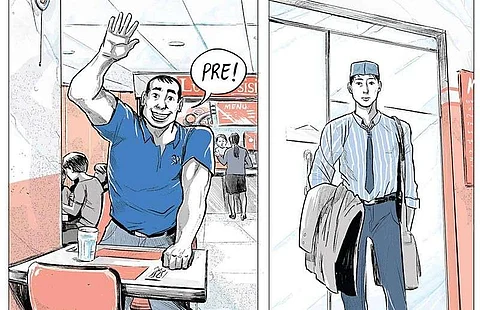 Protagonists Ramon and Rahman meet up for lunch. (Emiliana Kampilan/Dead Balagtas/Anino Comics)