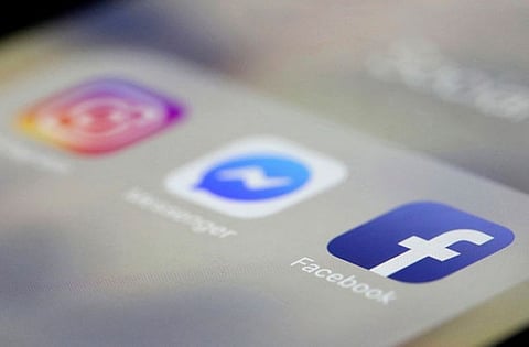 USA. In this March 13, 2019, file photo Facebook, Messenger and Instagram apps are displayed on an iPhone in New York. Facebook, Instagram and WhatsApp were temporarily down early Sunday, April 14. (AP)