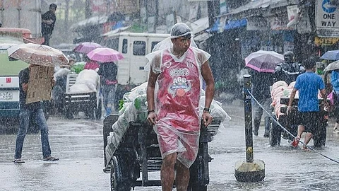 BENGUET. A man pulls a cart loaded with vegetables at the La Trinidad Vegetable Trading Post amid a heavy downpour.
