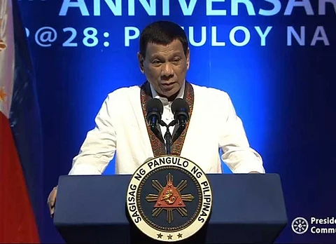 MANILA. President Rodrigo Duterte veers away from his prepared speech at the 28th anniversary celebration of the Bureau of Jail Management and Penology in Quezon City on July 12, 2019. (Photo grabbed from RTVM video)