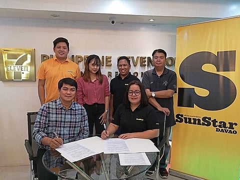DAVAO. SunStar Davao will soon be available in all 7-Eleven branches in Davao City after it signed a memorandum of agreement (MOA) with the Philippine Seven Corporation Mindanao. SunStar Davao general manager Tessie Alcoriza and Gil Abad, Mindanao regional business unit operations head of the Philippine Seven Corporation Mindanao, signed the MOA Wednesday, September 18, 2019, at the Philippine Seven Corporation Mindanao office in Lanang, Davao City. Karen Lebante, Marketing generalist; Dennis Tablante, Business development division manager; Reuel John Lumawag, SunStar Davao Editor-in-chief; and Romeo Castañeto, SunStar Davao marketing supervisor witnessed the signing of the agreement. (Macky Lim)