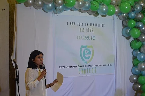 Evolutionary Envirohealth Protection, Inc.(Evotect) chief executive officer Alayssa-Marie P. Erese delivering her speech during the Evotect launching last October 26 at North Garden Suites. (Photo by Evotect)