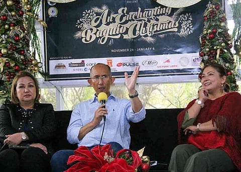 ENCHANTING CHRISTMAS. Mayor Benjamin Magalong invites the public to an enchanting Christmas in Baguio City spearheaded by the Baguio Tourism Council (BTC). With him is the Department of Tourism CAR – OIC Jovi Ganongan (right) and Gladys Vergara de Vera, BTC chair. (Photo by Jean Nicole Cortes)