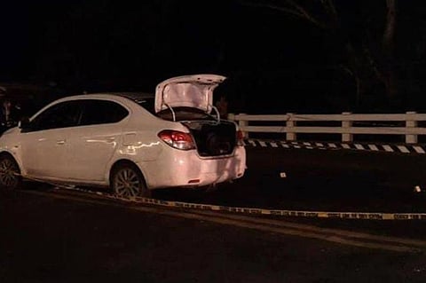 MISAMIS. In this photo provided by the Misamis Oriental Police Provincial Office, a white car was abandoned by five armed men who figured in a shootout with the police in Libertad town on February 17, 2020. (Photo from Misamis Oriental Police)