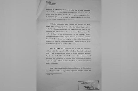 CAGAYAN DE ORO. Copy of the Ombudsman dismissal order. (Contributed photo)