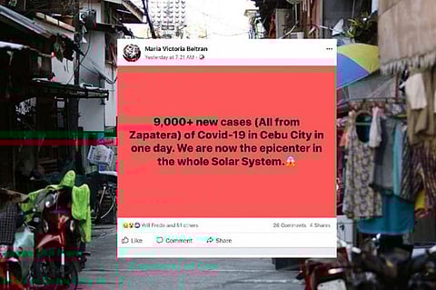 The post of Maria Victoria Beltran that drew the ire of Cebu City Mayor Edgardo Labella. (Background photo by Alan Tangcawan)