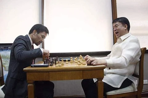 CAGAYAN DE ORO. Senators Koko Pimentel and Manny Pacquiao during one of their friendly chess matches. (Contributed photo)