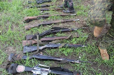 ZAMBOANGA. Five suspected members of the Bangsamoro Islamic Freedom Fighters were killed while nine others were wounded in a clash with government forces in Sultan Kudarat province. A photo handout shows the firearms seized from a BIFF leader and 15 followers who were captured during the firefight Thursday, June 4, 2020. (SunStar Zamboanga)