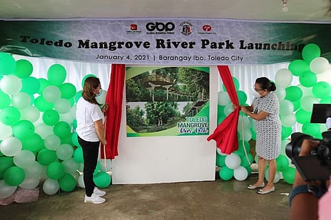 GBP First Vice President – Cebu Operations Leah G. Diaz (left) with Toledo City Mayor Marjorie "Joie" Perales spearhead the unveiling of the Toledo Mangrove River Park Project (Contributed photo)
