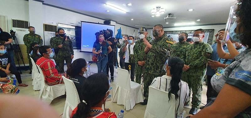 PNP Chief Police General Debold Sinas visited Friday morning and spoke to the 19 Lumad children from Talaingod, Davao del Norte who were earlier rescued from suspected child traffickers by the combined police and local social welfare authorities at a retreat house of the SVD-run University of San Carlos in Talamban, Cebu City. Contributed photo