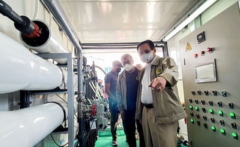 ZAMBOANGA. The Bangsamoro Autonomous Region in Muslim Mindanao (Barmm) is set to deliver on Wednesday, August 4, the first three sets of desalination machines each worth P20 million to address the crisis on safe drinking water in the towns of Pata, Pandami, and Hadji Panglima Tahil, Sulu. A photo handout shows Barmm Chief Minister Ahod Ebrahim (right) and Lawyer Naguib Sinarimbo, Interior and Local Government minister, inspecting the desalination machines to be delivered to the three island towns. (SunStar Zamboanga)