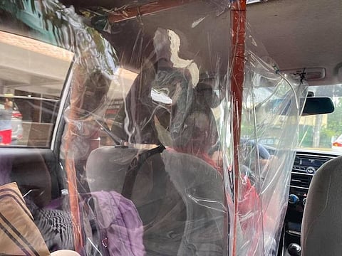 CEBU. A plastic barrier is installed inside a taxi in Cebu City in compliance with local directives against the coronavirus disease 2019 (Covid-19) pandemic. (File)