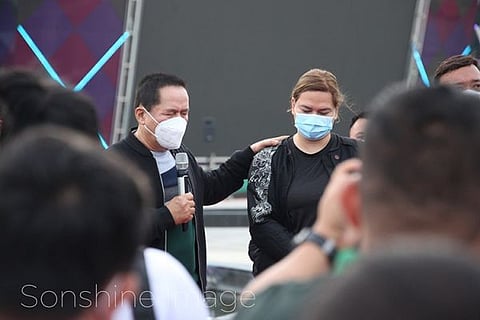 Kingdom of Jesus Christ (KJC) founder pastor Apollo C. Quiboloy led the prayer over to then-Davao City Mayor and vice presidential aspirant Sara Duterte-Carpio during the send-off ceremony for her nationwide caravan dubbed as "Mahalin Natin Ang Pilipinas Ride" in Davao City on Tuesday morning, February 1, 2022.