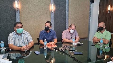 NEGROS. (From left) United Sugar Producers Federation Directors Edgardo Acuña, Joseph Edgar Sarrosa, Paul Azcona and Andre Corro announce that a temporary restraining order has been issued by a local court against the implementation of Sugar Order 3 by the Sugar Regulatory Administration in a press conference at the federation's office in Bacolod City Tuesday, February 15, 2022. (Erwin P. Nicavera Photo)