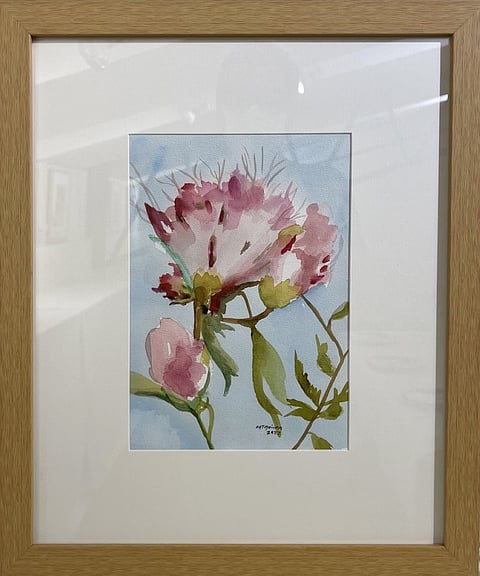 Feathery Flower At Eden. Watercolor on paper. 7x7 2022