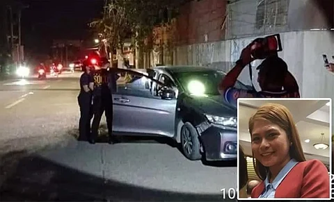 BRAZEN ATTACK. Personnel from the Philippine National Police's Scene of the Crime Operatives examine the car where Cebu Port Authority lawyer Karen QuiƱanola-Gonzales (inset) and her 19-year-old son were found after two unidentified gunmen riding a motorcycle ambushed them on Hernan Cortes St., Barangay Banilad, Mandaue City on Thursday night, September 1, 2022. (Mandaue City Police Office/Cebu Port Authority (inset)