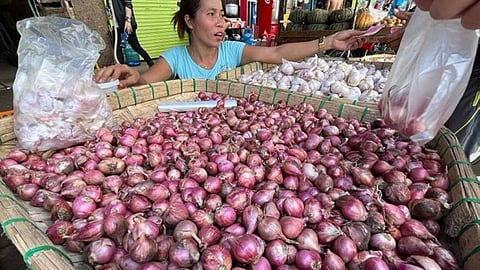 BOMBAY BLUES. In this photo taken on Dec. 31, 2022, a woman sells onions or bombay in Cebuano at a stall in downtown Cebu City. At the time, the woman sold the onions by kilo at P520 and by piece at P5 apiece. The Department of Agriculture (DA) has authorized the importation of 21,060 metric tons of red and yellow onions as the agricultural commodity’s retail prices in the markets remain at the P600 per kilogram level. The importation is aimed at addressing “the supply gap prior to peak harvest in 2023 and to stabilize the continuous increase in price of fresh onions in the market,” said the DA in a memo signed by Agriculture Senior Undersecretary Domingo Panganiban. / AMPER CAMPAÑA