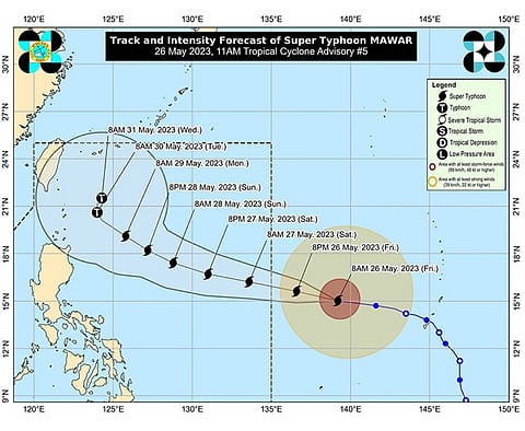 Track of Super Typhoon Mawar as of 10 a.m. Friday, May 26, 2023. (Image from Pagasa)