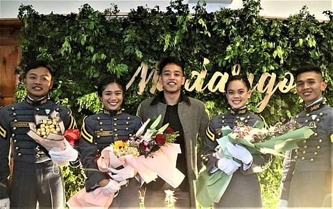 PMA Madasigon Class of 2023 (from left) 2Lt Carlos Ayomana Jr, Ensign Jamilyn Macario, Jeremy Hidalgo, 2Lt Kessi Layagan, and 2Lt John Van Aike Hortelano (EB Magalona LGU photo)