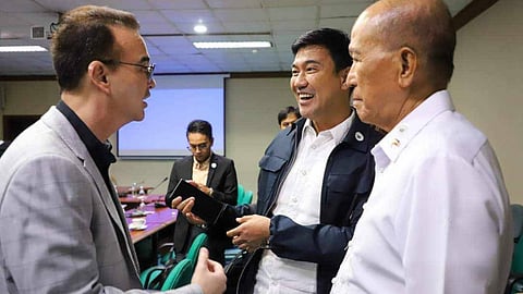 BCDA President and Chief Executive Officer Jake Bingcang and Chairman Delfin Lorenzana discuss with Senator Allan Cayetano a bill seeking for the amendment of RA 7227 or the Bases Development Act of 2002. BCDA photo