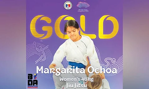 GOLD. Jiu-jitsu fighter Margarita Ochoa bags the second gold medal of Team Philippines at the Women’s -48kg at the 19th Asian Games in Hangzhou, China. / PHILIPPINE SPORTS COMMISSION FACEBOOK PAGE