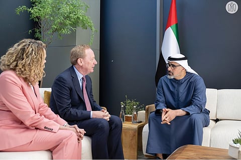H.H. Khaled bin Mohamed bin Zayed Discusses Areas of Cooperation with Vice Chair of Microsoft