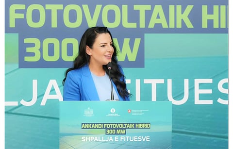 Albania’s Energy Minister Belinda Balluku (in the picture) announced the winners of the 300 MW solar PV auction. (Photo Credit: Ministry of Infrastructure and Energy, Albania)