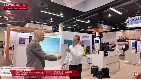 TaiyangNews' Michael Schmela at Staubli's booth at RE+ 2024