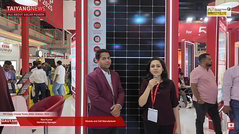 Exploring new frontiers: India-based PV module maker, Gautam Solar, featuring made-in-India TOPCon and PERC modules at REI 2024 event, is set to foray into cell manufacturing with a 2 GW plant. (Photo Credit: TaiyangNews)