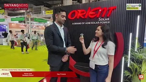 Made-in-India PV module & storage solution: Orient Solar, a fairly new entrant in India's PV module manufacturing space, showcased its latest PERC and TOPCon modules among other storage solutions at REI 2024. (Photo Credit: TaiyangNews)