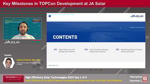 Djamel Eddine Mansour from JA Solar presenting at TaiyangNews Conference