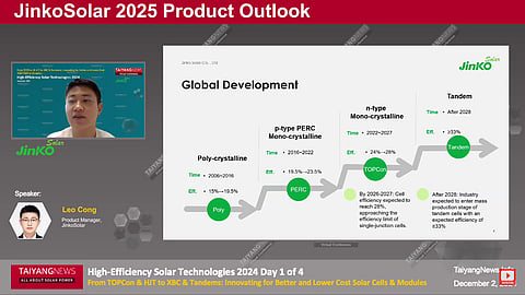 Leo Cong, product manager of JinkoSolar, presented at TaiyangNews conference.