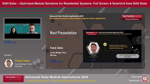 Franck Tafani is presenting at the TaiyangNews conference.