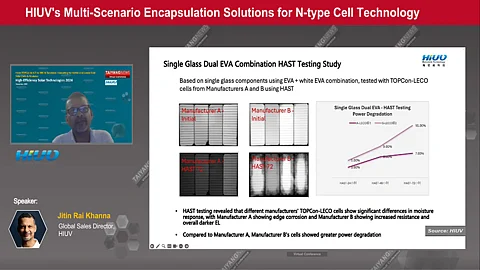 Combination is crucial: HIUV’s tests on encapsulant suitability for LECO TOPCon modules revealed significant variations in moisture response among cells from different vendors, emphasizing the need for the right encapsulant-cell combination, as presented in TaiyangNews event. (Source: HIUV)